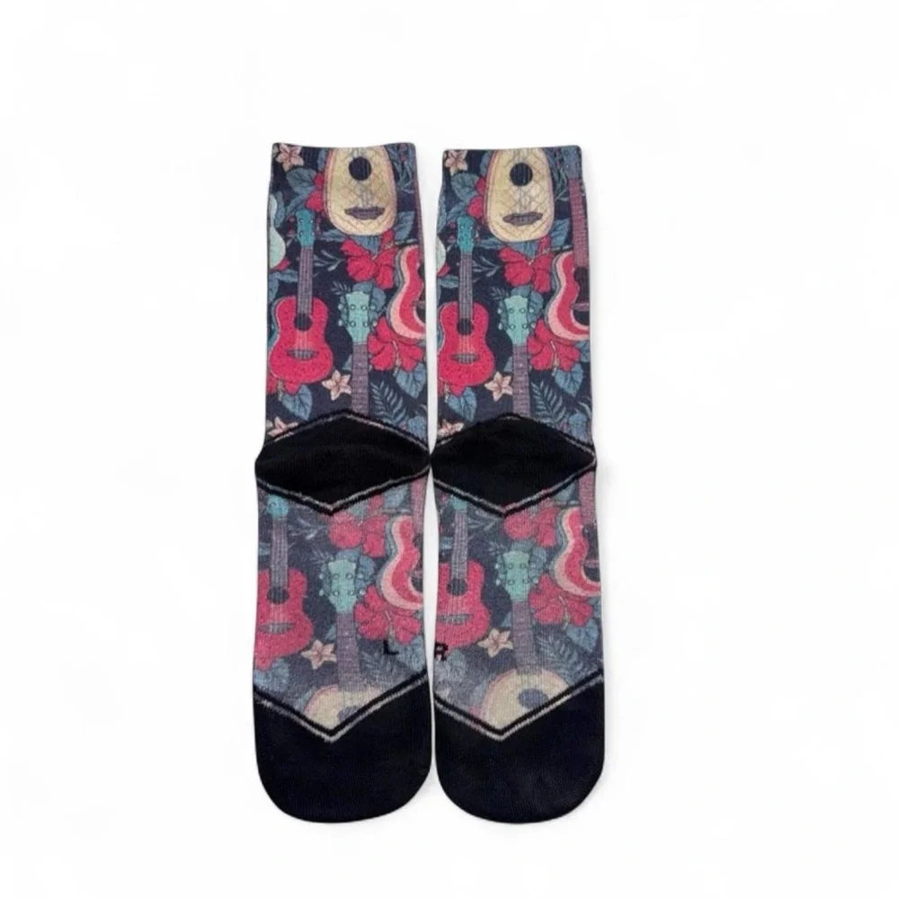 FEAT Ukulele & Hibiscus Tropical Crew Socks - Large 🎸